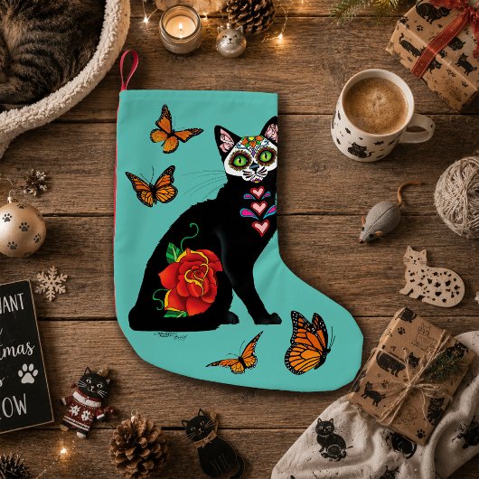 Suiker Schedel Zwarte Kat Roos Turquoise Hart Kleine Kerstsok