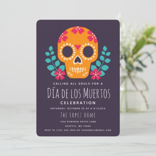 Suiker Schedels Día de los Muertos Feest Kaart (Staand voorkant)