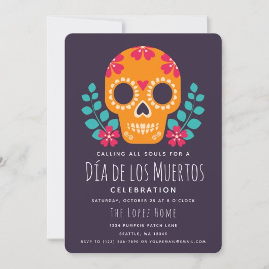 Suiker Schedels Día de los Muertos Feest Kaart (Voorkant)