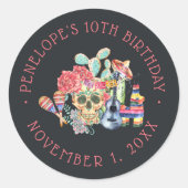 Suiker Schedels Día de los Muertos Verjaardag Ronde Sticker (Voorkant)