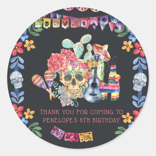 Suiker Schedels Día de los Muertos Verjaardag Ronde Sticker (Voorkant)