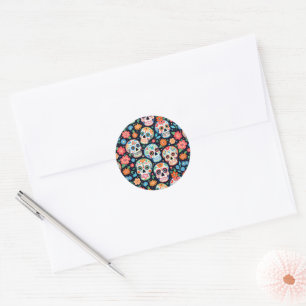 Suiker Schedels en Bloemen Ronde Sticker