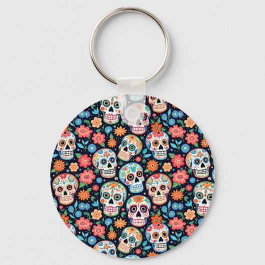 Suiker Schedels en Bloemen Sleutelhanger (Voorkant)