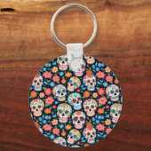 Suiker Schedels en Bloemen Sleutelhanger (Voorkant)