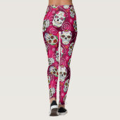 Suiker Schedels en Krullen Roze Rood ID725 Leggings (Achterkant)