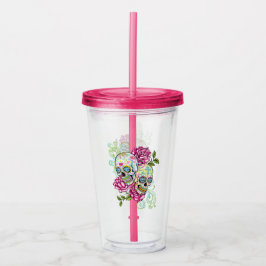 Suiker Schedels en Rozen Acryl Drinkbeker