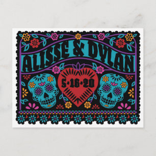 Suiker Schedels Papel Picado Stijl Bewaar de Datum Aankondigingskaart