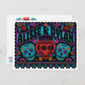 Suiker Schedels Papel Picado stijl Bewaar de datum Aankondigingskaart (Voorkant / Achterkant)