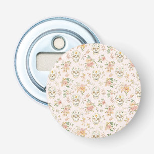 Suiker Schedels Perzik Bloemen Button Flesopener