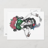 Suiker schedelvrouw met Rozen Briefkaart (Voorkant / Achterkant)