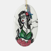 Suiker schedelvrouw met Rozen Keramisch Ornament (Rechts)