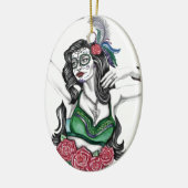 Suiker schedelvrouw met Rozen Keramisch Ornament (Links)