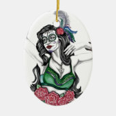 Suiker schedelvrouw met Rozen Keramisch Ornament (Voorkant)