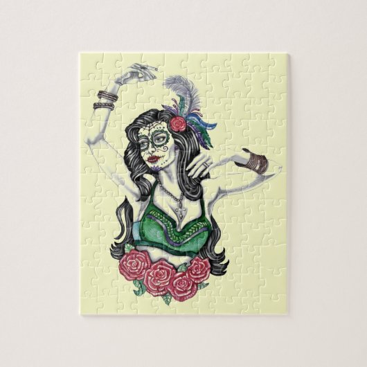 Suiker schedelvrouw met Rozen Legpuzzel (Verticaal)