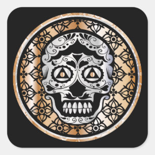 Suiker Schull Damask Metallic Silver en Copper Vierkante Sticker