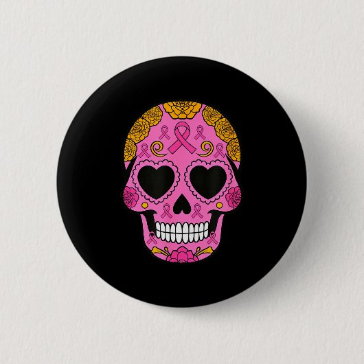 Suiker Skull Borstkanker Awareness Roze Lint Ca Ronde Button 5,7 Cm (Voorkant)
