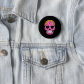 Suiker Skull Borstkanker Awareness Roze Lint Ca Ronde Button 5,7 Cm (In situ)