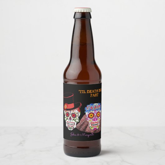Suiker Skull Bride & Groom tot de dood ons doen Bier Etiket (Voorkant)