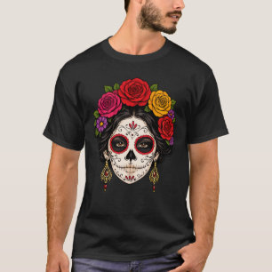 Suiker Skull Dame Witte Lijn Kunst Gotisch T-shirt