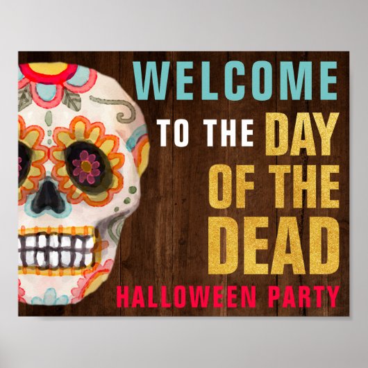 Suiker Skull Day of Dead Halloween Party Welcome Poster (Voorkant)