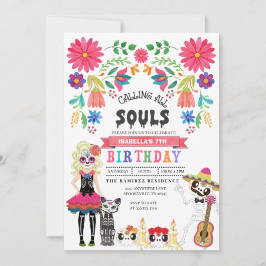 Suiker Skull Day of the Dead Halloween Birthday Kaart (Voorkant)