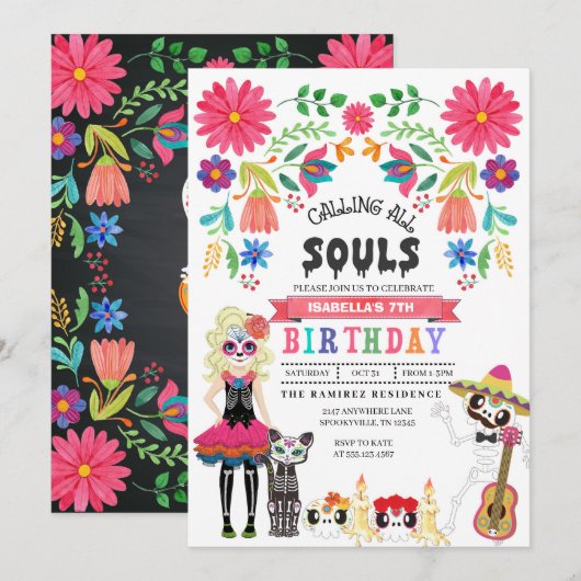 Suiker Skull Day of the Dead Halloween Birthday Kaart (Voorkant / Achterkant)