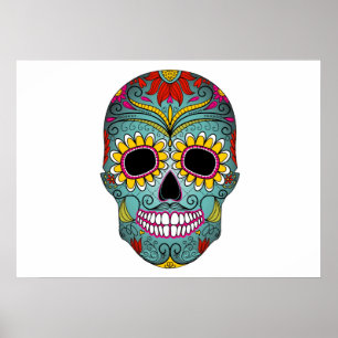 Suiker Skull Day of the Dead with floral ornamente Poster