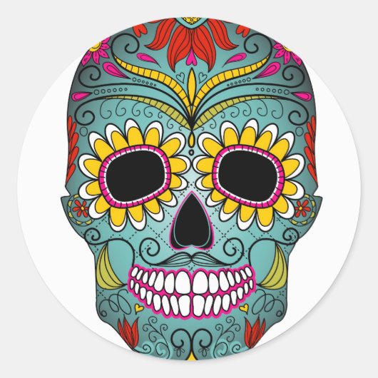 Suiker Skull Day of the Dead with floral ornamente Ronde Sticker (Voorkant)