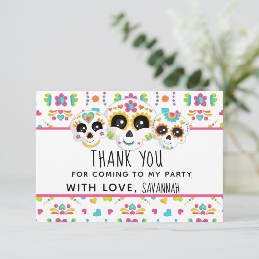 Suiker Skull Dia de La Muerte Halloween Verjaardag Bedankkaart (Staand voorkant)