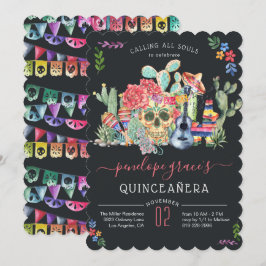 Suiker Skull Día de los Muertos Quinceañera Uitnod Kaart