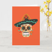 Suiker Skull Dia DE Muertos met het Wenskaart van Kaart (Gele Bloem)