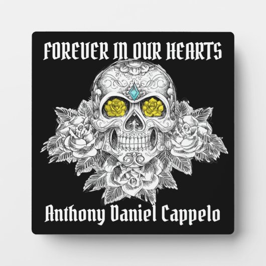 Suiker Skull en Rozen Herdenking Fotoplaat (Voorkant)