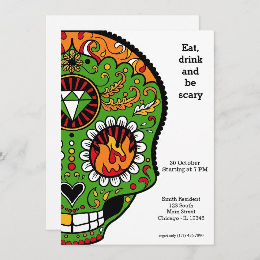 Suiker Skull-feest Kaart (Voorkant / Achterkant)