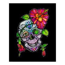 SUIKER SKULL & FLOWER 16"X20"