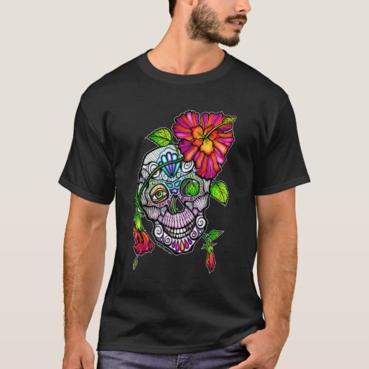 SUIKER SKULL & FLOWER T-SHIRT (Voorkant)