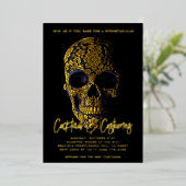 Suiker Skull Gold Dia de Los Muertos Halloween Folie Uitnodiging (Staand Voorkant)