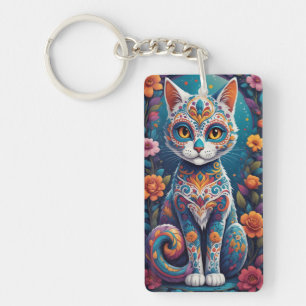 Suiker Skull Kat Sleutelhanger