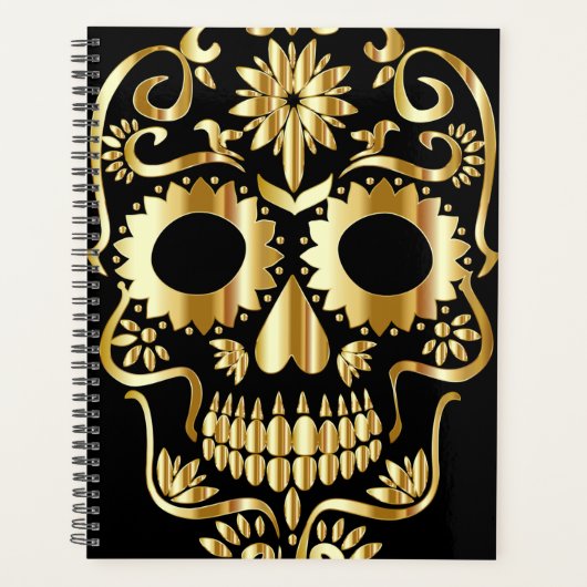Suiker Skull Kunst, Dag van de Doden Zwart en Goud Planner (Voorkant)