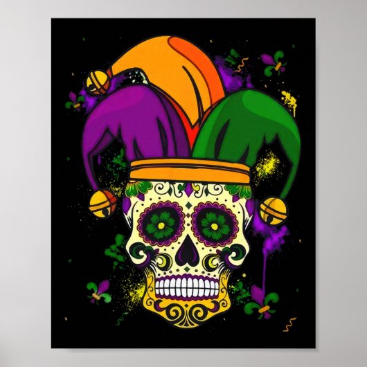 Suiker Skull Narrenhoed Mardi Gras Vette Dinsdag C Poster (Voorkant)