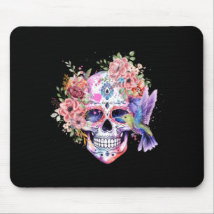 Suiker Skull Retro Bloem met Kolibrie Muismat