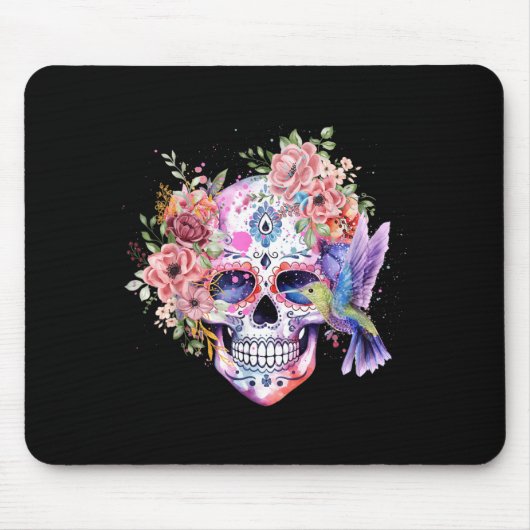 Suiker Skull Retro Bloem met Kolibrie Muismat (Voorkant)