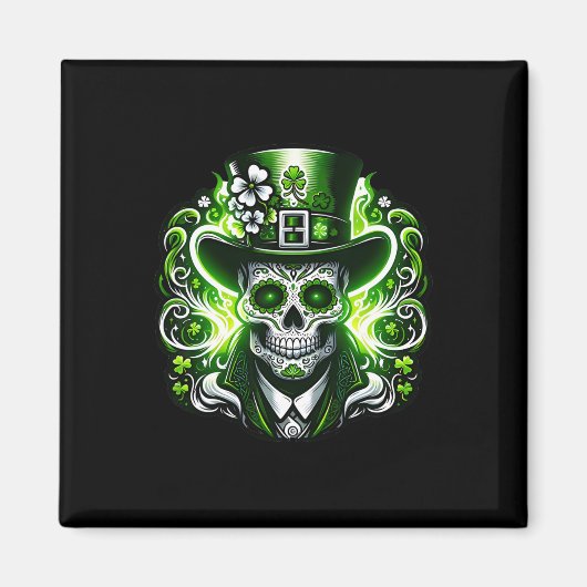 Suiker Skull Saint Patricks Dag Van Dode Leprechau Magneet (Voorkant)