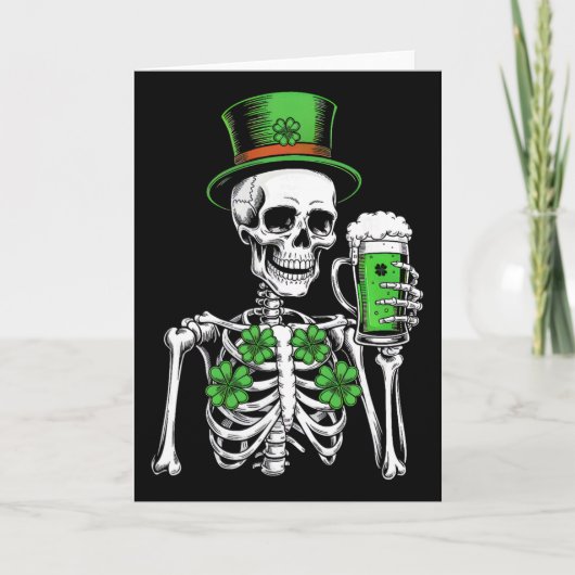 Suiker Skull Shamrock St. Patrick's Dag Mannen Vro Kaart (Voorkant)