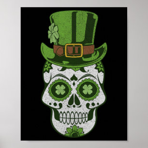 Suiker Skull St Paddys Dag Lucky Shamrock Vintage Poster