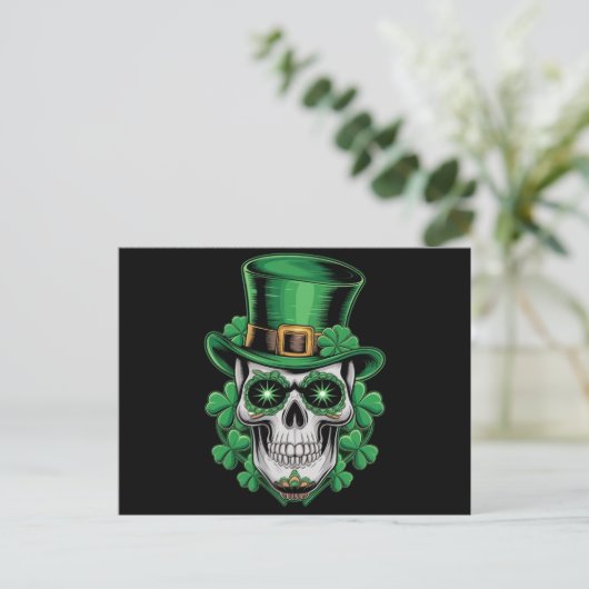 Suiker Skull St Patrick Dag Lucky Shamrock Briefkaart (Staand voorkant)