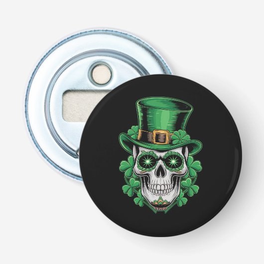 Suiker Skull St Patrick Dag Lucky Shamrock  Button Flesopener (Voorkant)