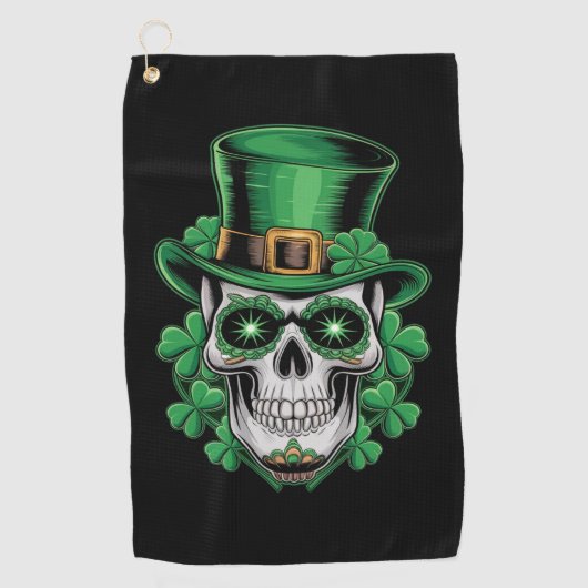Suiker Skull St Patrick Dag Lucky Shamrock  Golfhanddoek (Voorkant)