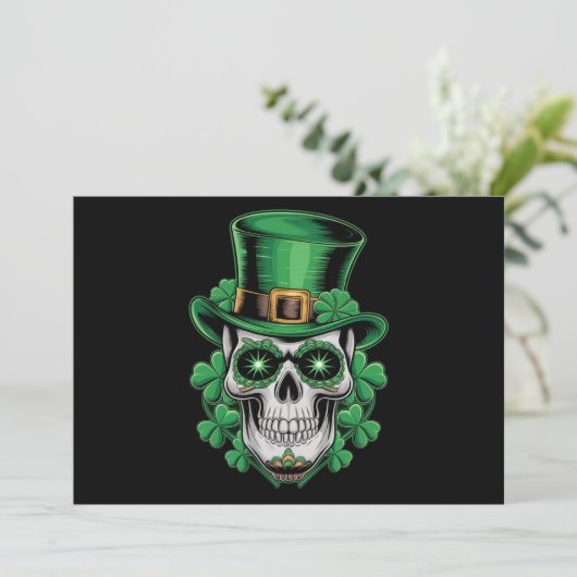 Suiker Skull St Patrick Dag Lucky Shamrock  Kaart (Staand voorkant)