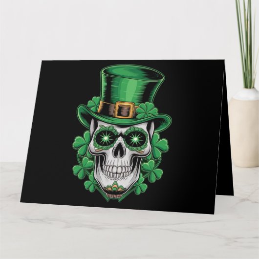 Suiker Skull St Patrick Dag Lucky Shamrock Kaart (Voorkant)