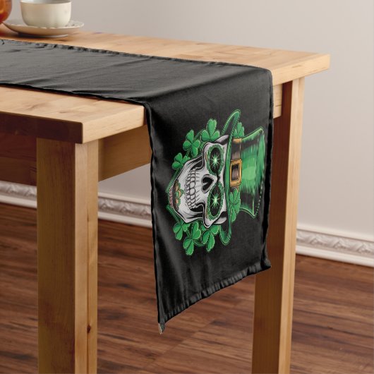 Suiker Skull St Patrick Dag Lucky Shamrock Korte Tafelloper (Voorbeeld)